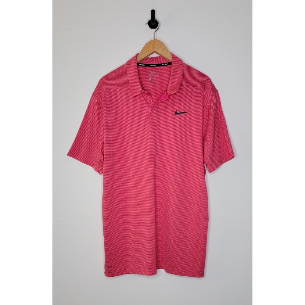 Nike Golf Dri-Fit Short Sleeve Polo Shirt Men's Size Large Pink Stripe Stretch